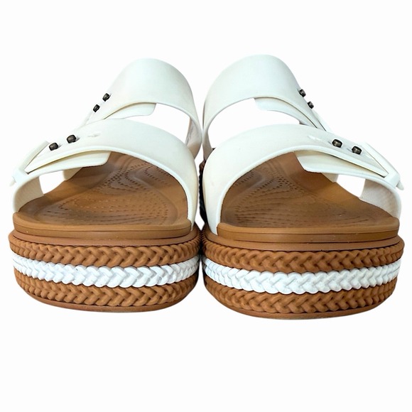 Crocs Brooklyn Woven Buckle Platform Sandal Chalk Wedge Slide LiteRide Women's 8 - Picture 8 of 15